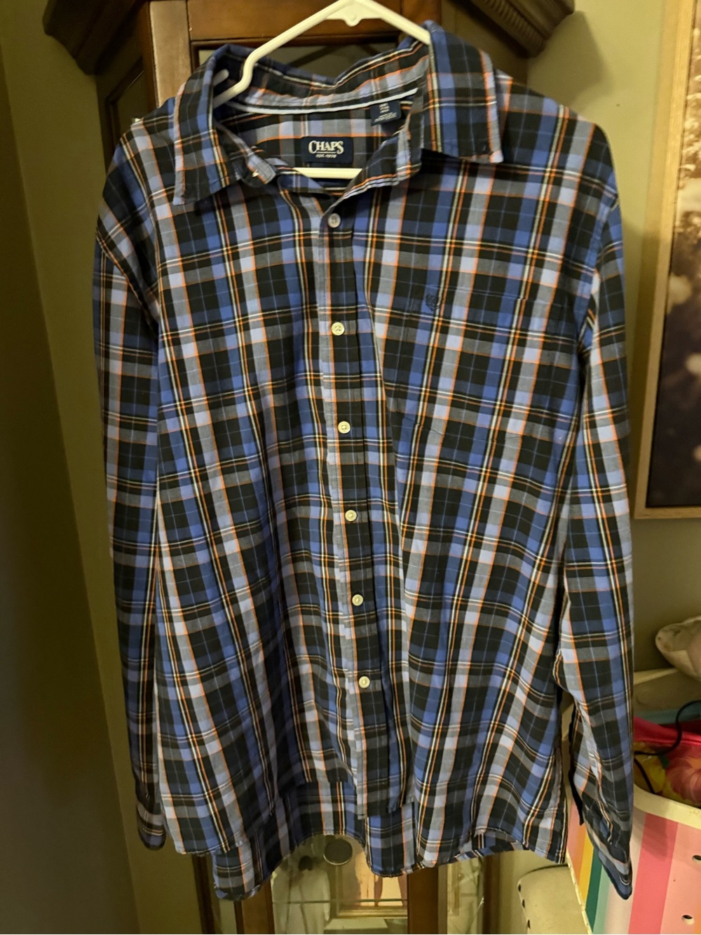 Bundle Wrangler, Chaps Men's White & Blue Plaid Casual Button-Down Shirts - Picture 4 of 4